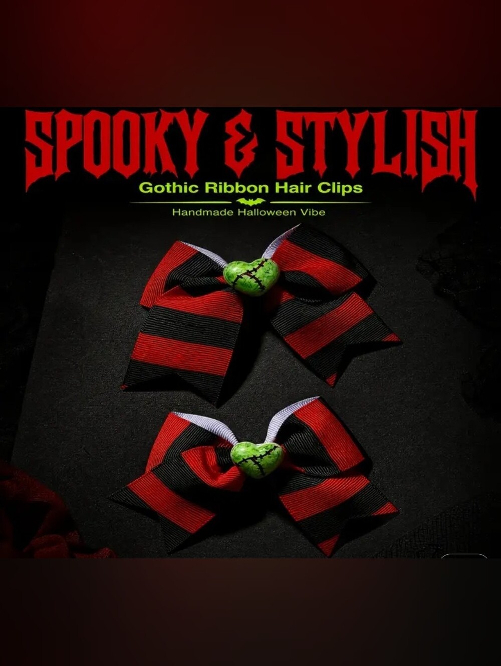 Gothic Red & Black Striped Ribbon Hair Clips
